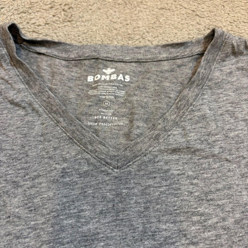 Bombas Womens Medium V-Neck T-Shirt Heather Grey Peruvian Pima Cotton Tee Summer - Picture 3 of 7